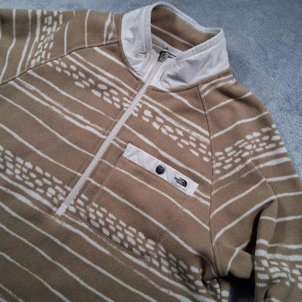 The North Face Gordon Lyons Sweatshirt Mens Large Beige Fleece 1/4 Zip Aztec